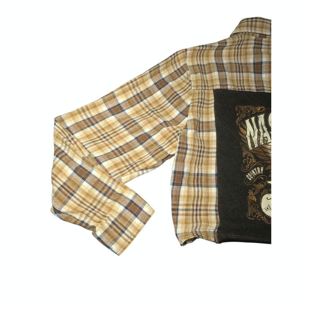 Altar'd State Nashville Graphic Cropped Plaid Flannel Shirt Brown Small Western - Picture 4 of 9